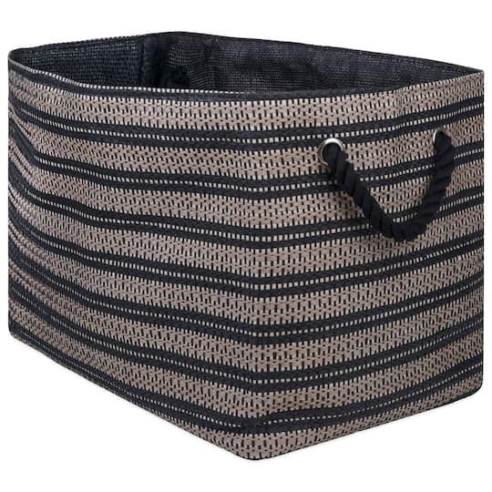 DII; DII® Large Stone Basketweave & Black Stripe Rectangle Paper Basket; Category:Baskets; Image:1